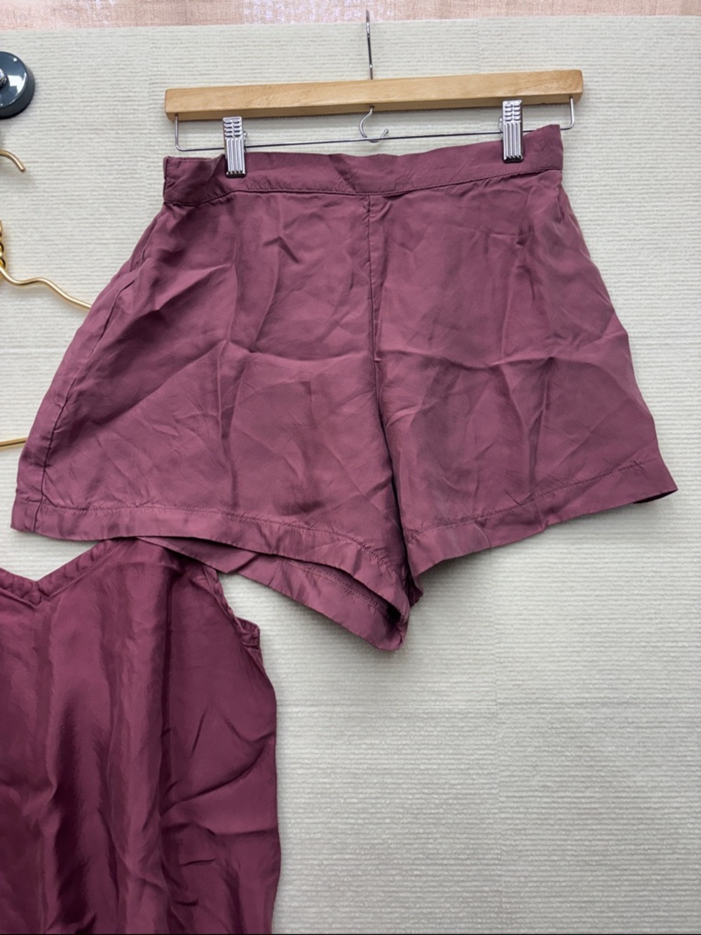 ATHLETA | small Women's Burgundy Satin Shorts with Matching Camisole pajama set - Picture 2 of 11